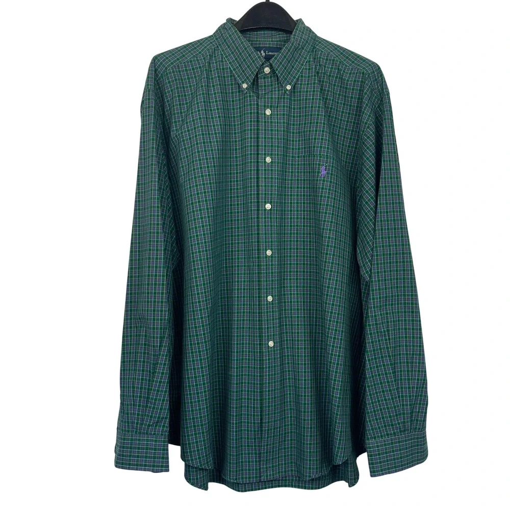 (LOT OF 2) Polo Ralph Lauren Mens XXL Cotton Long Sleeve‎ Shirts Purple Green